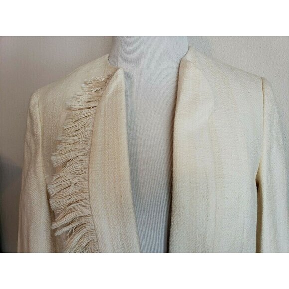 Derek Lam 10 Crosby Jacket Womens 2 Peplum Ivory Fringe Lapel Blazer Textured - Picture 3 of 10